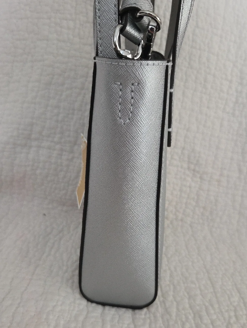 Michael Kors Silver Mini Saffiano Mini Tote with Crossbody Strap and card pouch